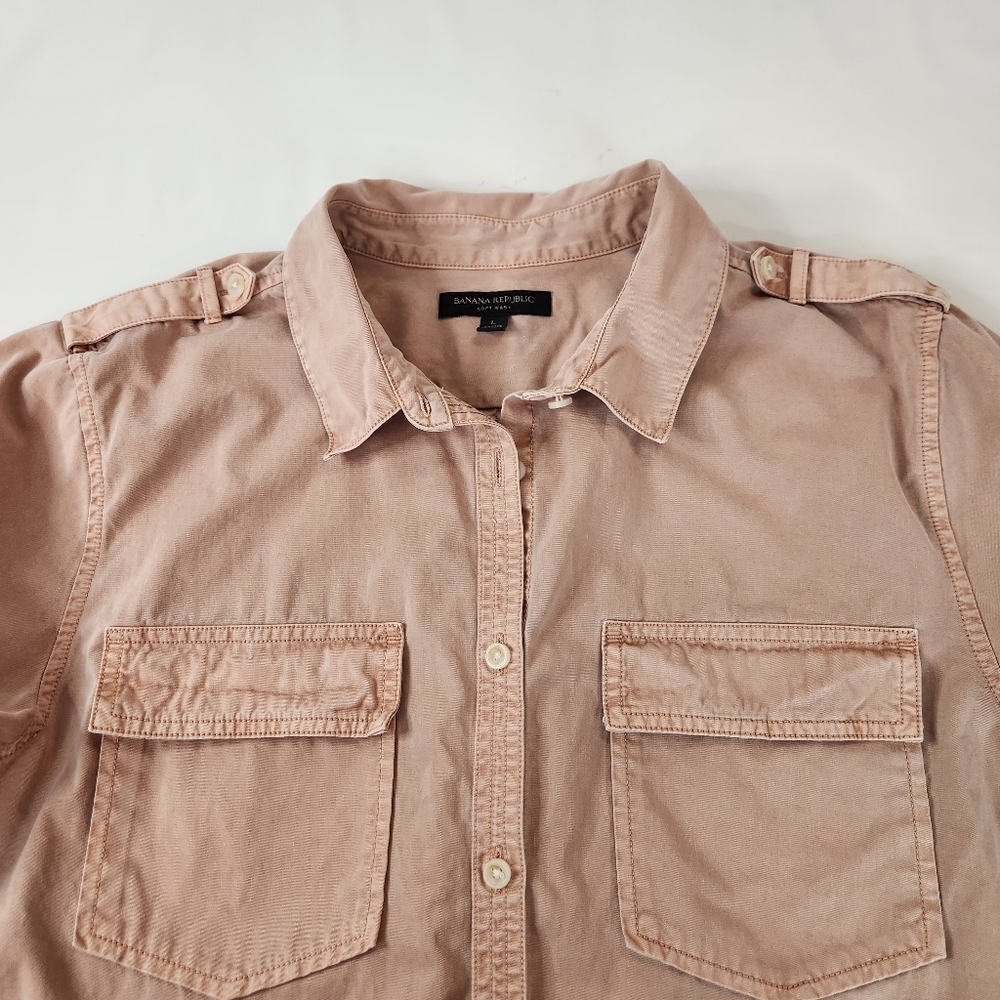 Banana Republic Shirt Womens L Dusty Rose Button Up Utility Soft Wash Casual - Picture 5 of 12